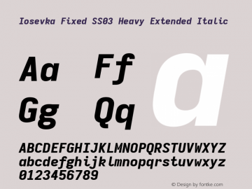Iosevka Fixed SS03 Heavy Extended Italic Version 5.0.8 Font Sample
