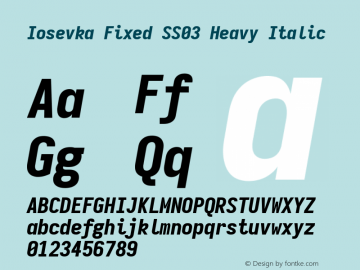 Iosevka Fixed SS03 Heavy Italic Version 5.0.8 Font Sample