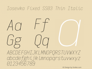 Iosevka Fixed SS03 Thin Italic Version 5.0.8 Font Sample