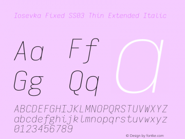 Iosevka Fixed SS03 Thin Extended Italic Version 5.0.8 Font Sample