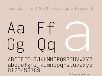 Iosevka Fixed SS03 Extralight Extended Version 5.0.8 Font Sample