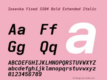 Iosevka Fixed SS04 Bold Extended Italic Version 5.0.8 Font Sample