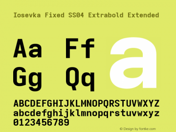 Iosevka Fixed SS04 Extrabold Extended Version 5.0.8 Font Sample