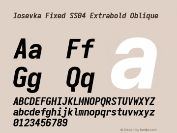 Iosevka Fixed SS04 Extrabold Oblique Version 5.0.8 Font Sample