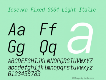Iosevka Fixed SS04 Light Italic Version 5.0.8 Font Sample