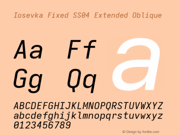 Iosevka Fixed SS04 Extended Oblique Version 5.0.8 Font Sample