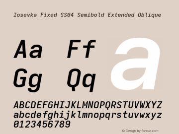 Iosevka Fixed SS04 Semibold Extended Oblique Version 5.0.8 Font Sample