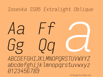 Iosevka SS05 Extralight Oblique Version 5.0.8 Font Sample