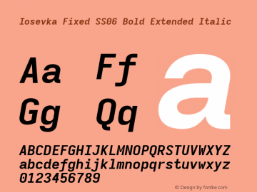 Iosevka Fixed SS06 Bold Extended Italic Version 5.0.8 Font Sample