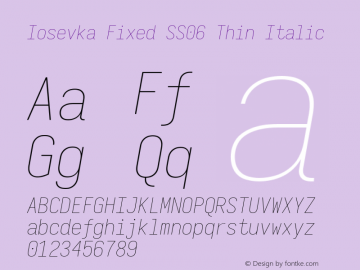 Iosevka Fixed SS06 Thin Italic Version 5.0.8 Font Sample