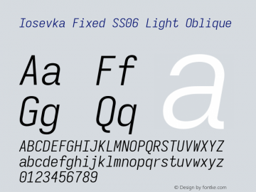 Iosevka Fixed SS06 Light Oblique Version 5.0.8 Font Sample