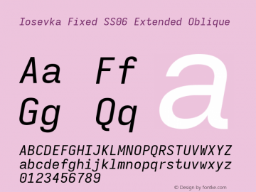 Iosevka Fixed SS06 Extended Oblique Version 5.0.8 Font Sample