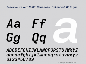 Iosevka Fixed SS06 Semibold Extended Oblique Version 5.0.8 Font Sample