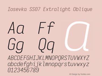 Iosevka SS07 Extralight Oblique Version 5.0.8 Font Sample