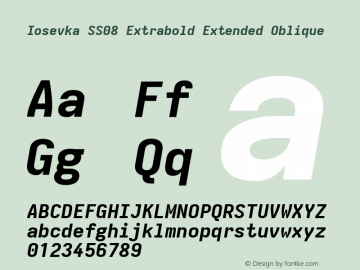 Iosevka SS08 Extrabold Extended Oblique Version 5.0.8 Font Sample