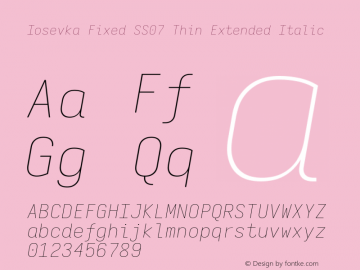Iosevka Fixed SS07 Thin Extended Italic Version 5.0.8 Font Sample