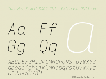 Iosevka Fixed SS07 Thin Extended Oblique Version 5.0.8 Font Sample