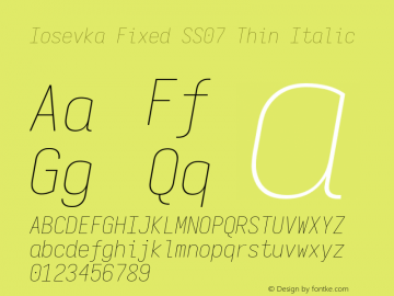 Iosevka Fixed SS07 Thin Italic Version 5.0.8 Font Sample