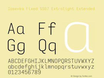 Iosevka Fixed SS07 Extralight Extended Version 5.0.8 Font Sample