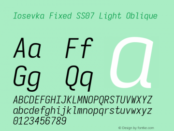 Iosevka Fixed SS07 Light Oblique Version 5.0.8 Font Sample