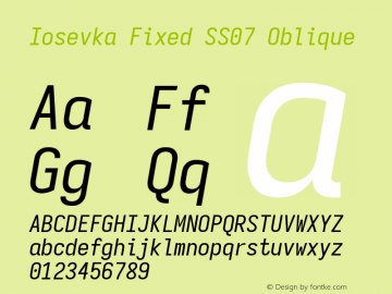 Iosevka Fixed SS07 Oblique Version 5.0.8 Font Sample