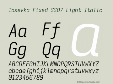 Iosevka Fixed SS07 Light Italic Version 5.0.8 Font Sample