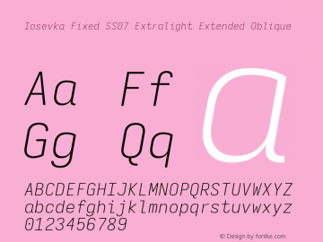 Iosevka Fixed SS07 Extralight Extended Oblique Version 5.0.8 Font Sample