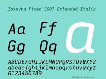 Iosevka Fixed SS07 Extended Italic Version 5.0.8 Font Sample
