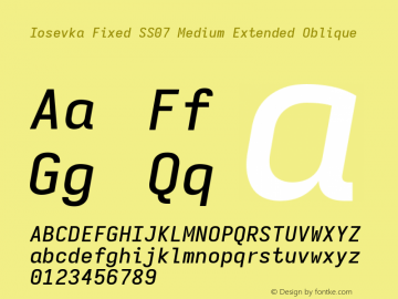 Iosevka Fixed SS07 Medium Extended Oblique Version 5.0.8 Font Sample