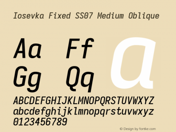 Iosevka Fixed SS07 Medium Oblique Version 5.0.8 Font Sample