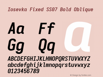 Iosevka Fixed SS07 Bold Oblique Version 5.0.8 Font Sample