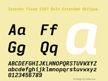 Iosevka Fixed SS07 Bold Extended Oblique Version 5.0.8 Font Sample