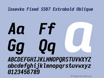 Iosevka Fixed SS07 Extrabold Oblique Version 5.0.8 Font Sample