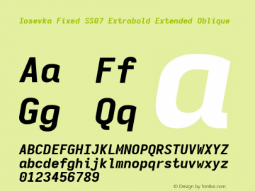 Iosevka Fixed SS07 Extrabold Extended Oblique Version 5.0.8 Font Sample