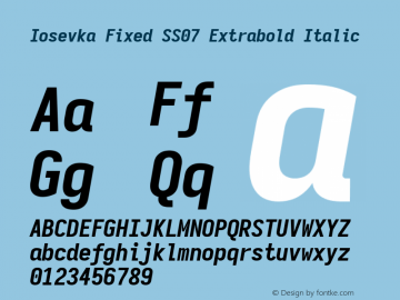 Iosevka Fixed SS07 Extrabold Italic Version 5.0.8 Font Sample