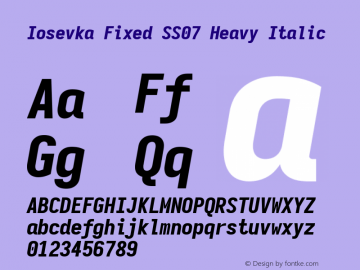 Iosevka Fixed SS07 Heavy Italic Version 5.0.8 Font Sample