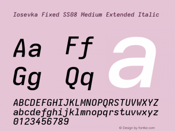 Iosevka Fixed SS08 Medium Extended Italic Version 5.0.8 Font Sample