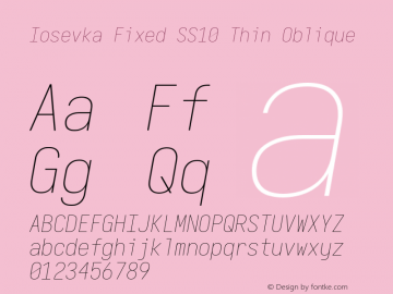 Iosevka Fixed SS10 Thin Oblique Version 5.0.8 Font Sample