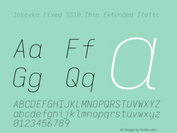 Iosevka Fixed SS10 Thin Extended Italic Version 5.0.8 Font Sample