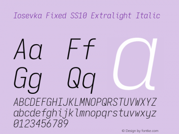 Iosevka Fixed SS10 Extralight Italic Version 5.0.8 Font Sample