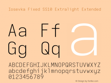 Iosevka Fixed SS10 Extralight Extended Version 5.0.8 Font Sample