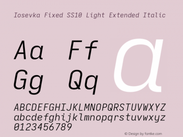 Iosevka Fixed SS10 Light Extended Italic Version 5.0.8 Font Sample