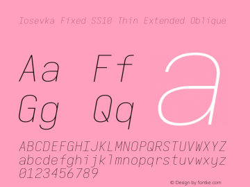 Iosevka Fixed SS10 Thin Extended Oblique Version 5.0.8 Font Sample