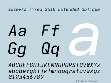 Iosevka Fixed SS10 Extended Oblique Version 5.0.8 Font Sample