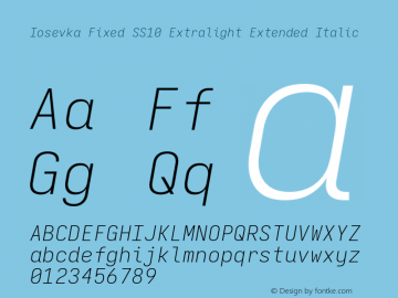 Iosevka Fixed SS10 Extralight Extended Italic Version 5.0.8 Font Sample