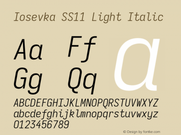 Iosevka SS11 Light Italic Version 5.0.8 Font Sample