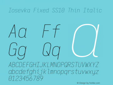 Iosevka Fixed SS10 Thin Italic Version 5.0.8 Font Sample