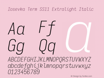 Iosevka Term SS11 Extralight Italic Version 5.0.8 Font Sample