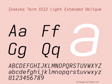Iosevka Term SS12 Light Extended Oblique Version 5.0.8 Font Sample