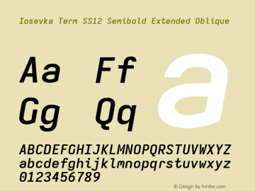 Iosevka Term SS12 Semibold Extended Oblique Version 5.0.8 Font Sample